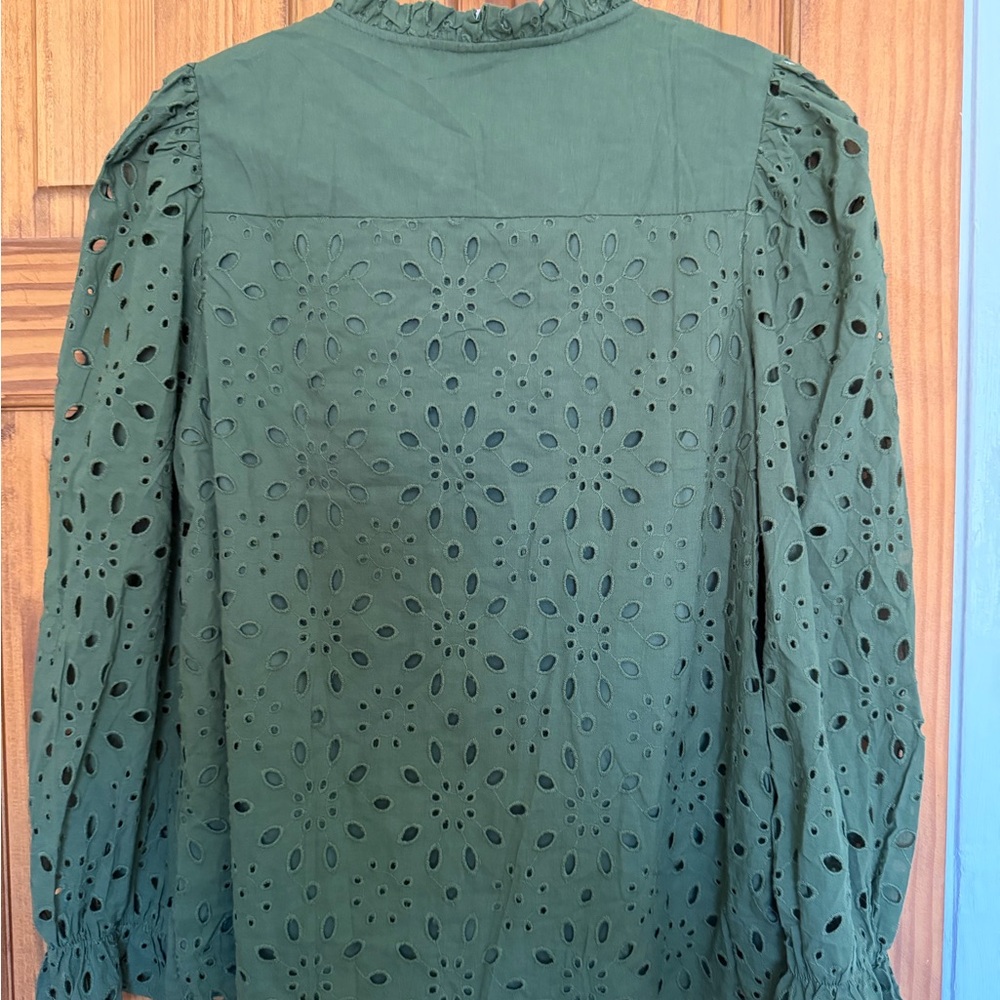 NWT Pretty garden Olive Green Eyelet Peasant Blouse - Women - Picture 4 of 9
